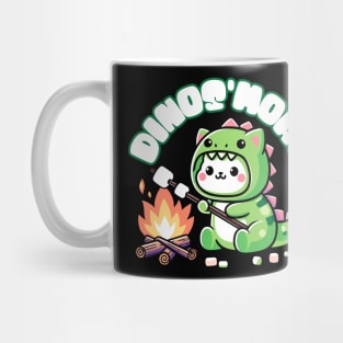 Dino'smore: Kawaii Cat in T-Rex Costume - Cute Campfire Design Mug
